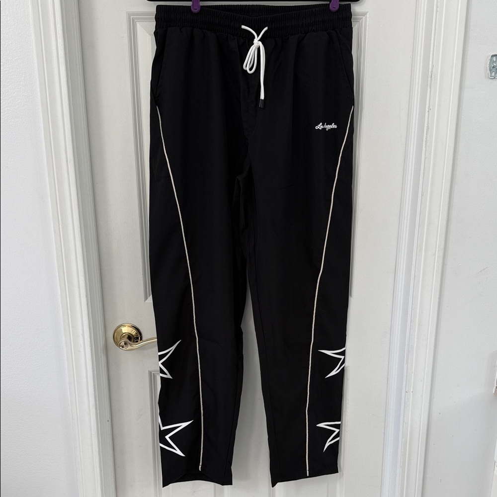 Black Track Pants with White Accents